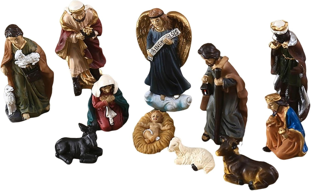 Gcroet Weihnachtsgeburt setzt mit Figuren Harz Krippe Szene Weihnachtsverzierung Lebendige realistis