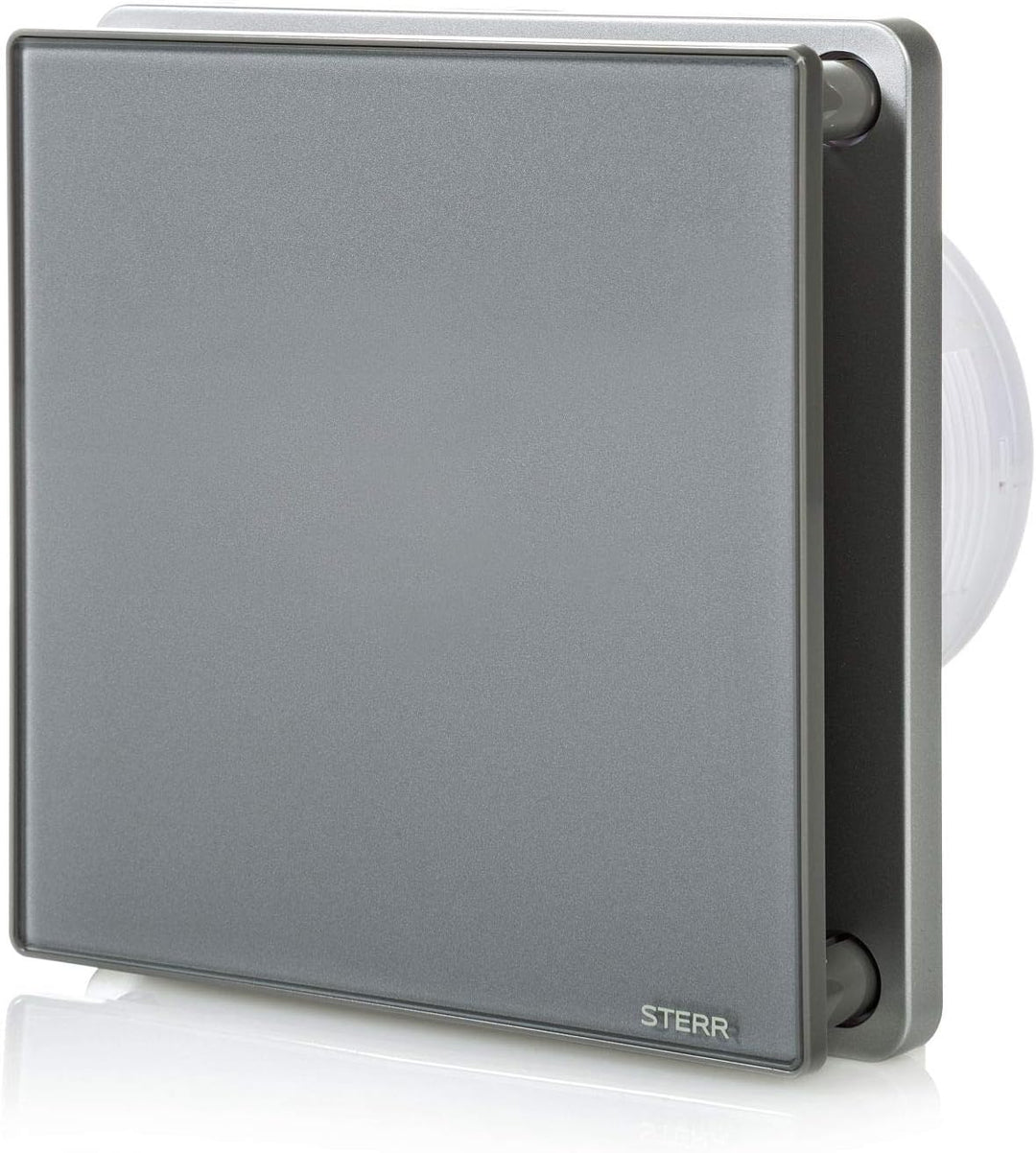 STERR Grauer Badlüfter 100 mm mit TIMER - Badezimmerventilator - Glasfront - Modernes Aussehen - BFS