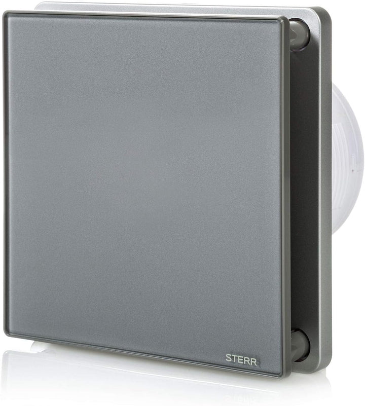 STERR Grauer Badlüfter 100 mm mit TIMER - Badezimmerventilator - Glasfront - Modernes Aussehen - BFS