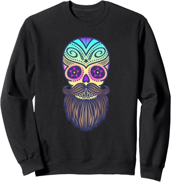 Colorful Sugar Skull Mustache Beard Sweatshirt