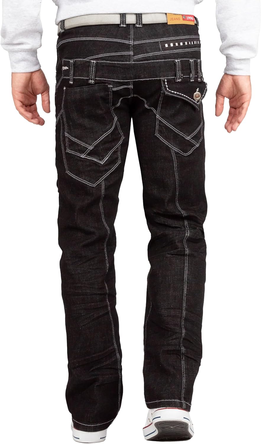 Kosmo Lupo Herren Jeans Besonderes Design 33W / 32L Schwarz - 37, 33W / 32L Schwarz - 37