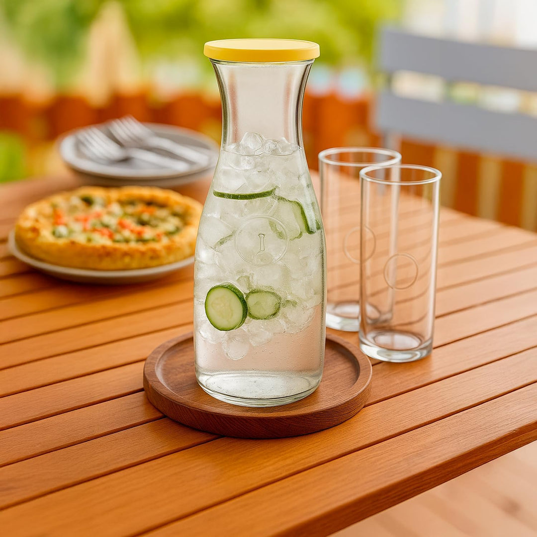 Glaskaraffe 1L mit Deckel – Wasserkaraffe für Wasser, Saft, Limonade und Getränke (5x), 5x