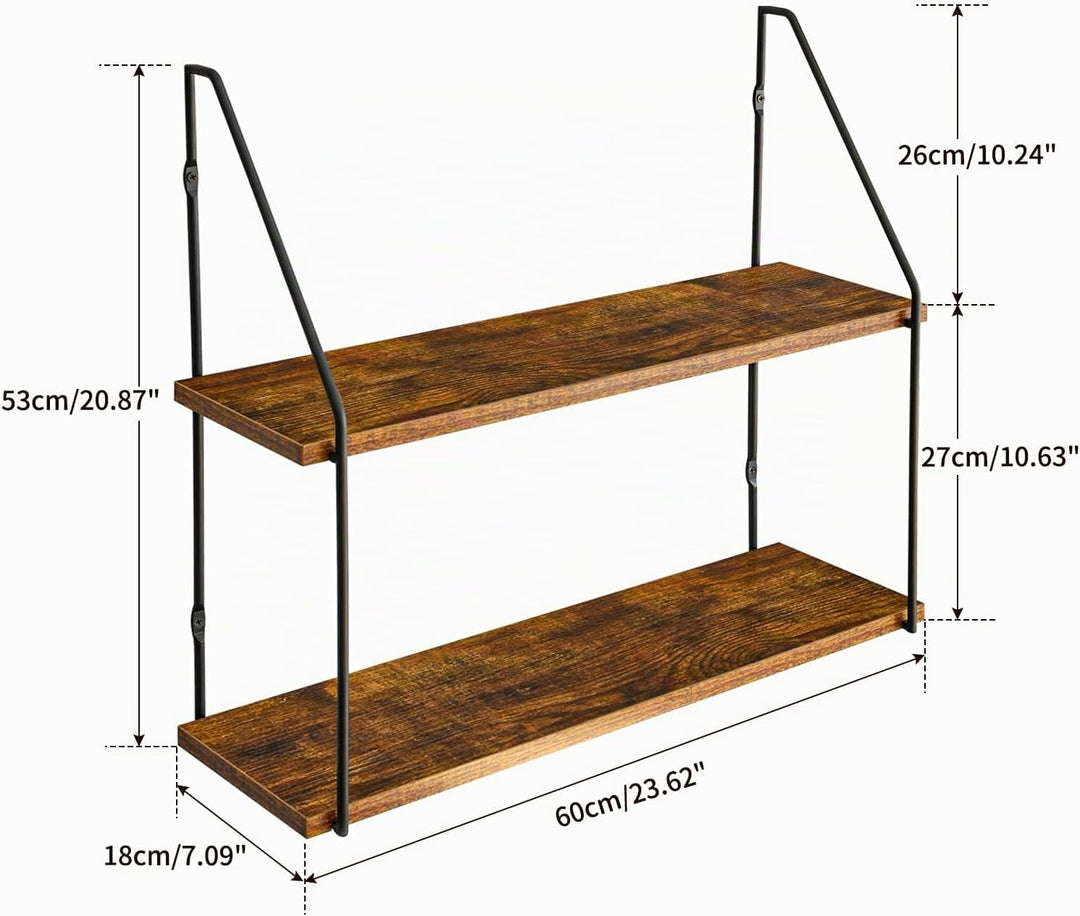 IBUYKE Wandregal, Schweberegal 2 Etagen, Wandboard für Bücher, 60x20.5x53cm, Dekorative Regale, Wand