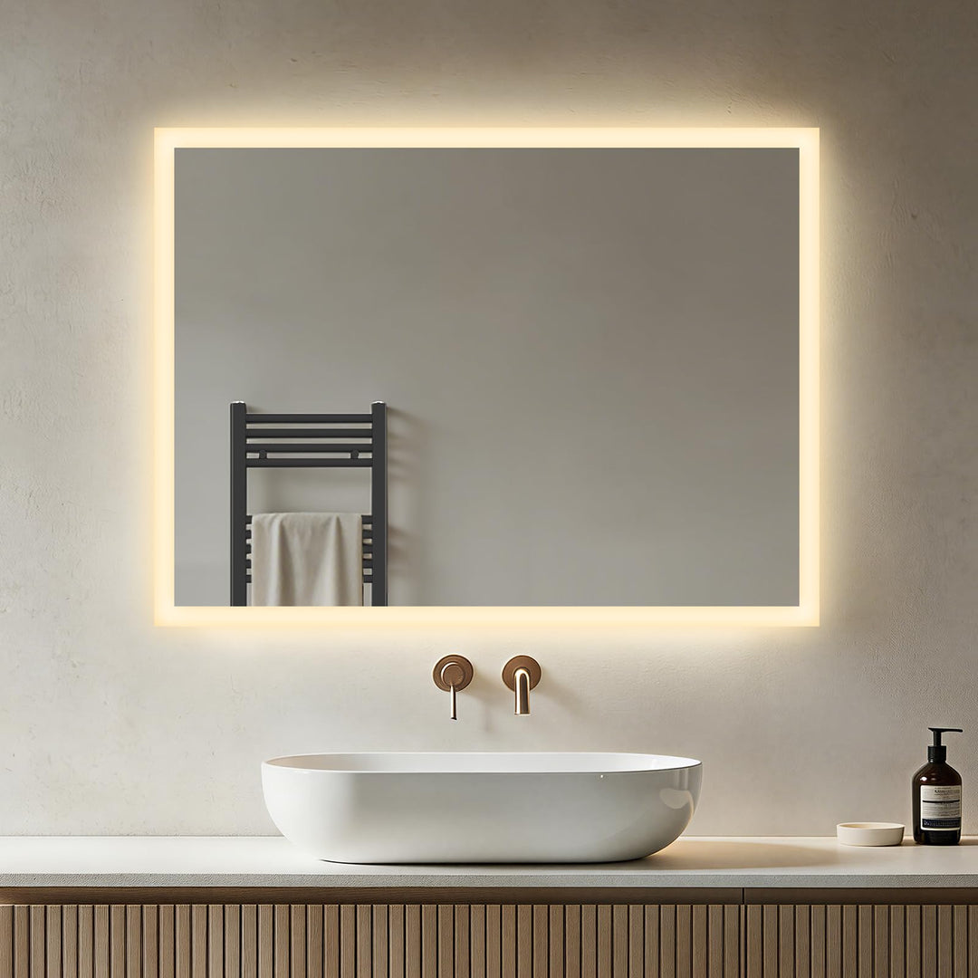 Heilmetz Badspiegel mit Beleuchtung 80x60cm Badezimmerspiegel mit Beleuchtung LED Badspiegel Warmwei