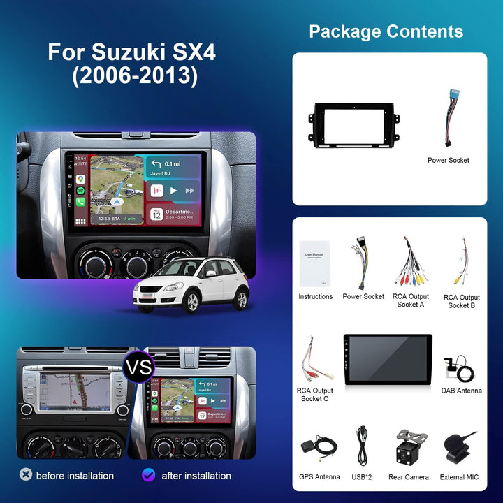 [Eingebaut DAB] - Android 12 IPS Autoradio Passt für Suzuki SX4 (2006-2013) - Kabellos Carplay/Andro