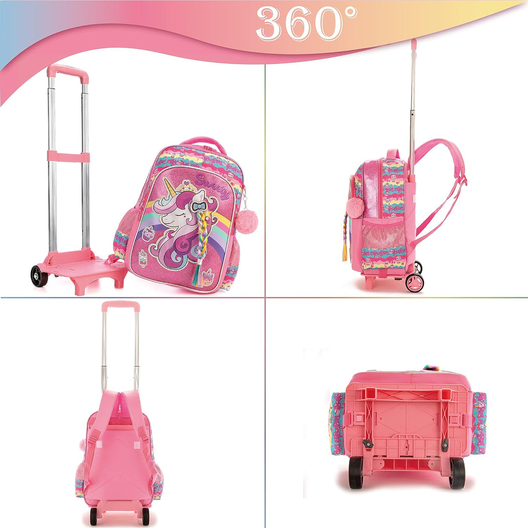 HTgroce Schulranzen Schulranzen mit Rollen Einhorn Trolley für Mädchen,16inch Schulranzen Mädchen Ei