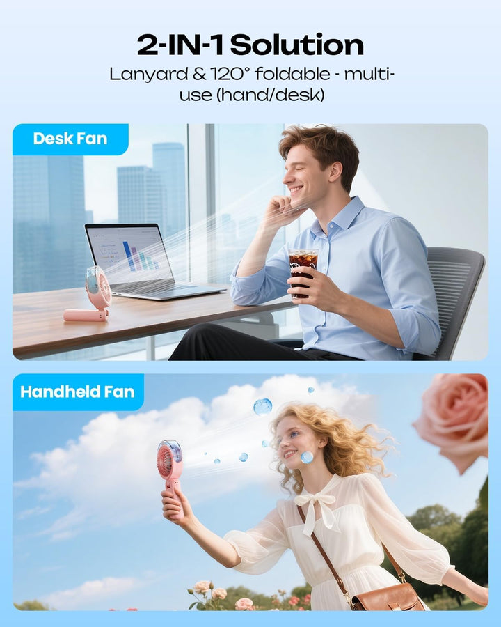 Otlonpe Handventilator Mit Wasserkühlung, 4000mAh Hand Ventilator Akku Aufladbar Mit Wasser, Leistun