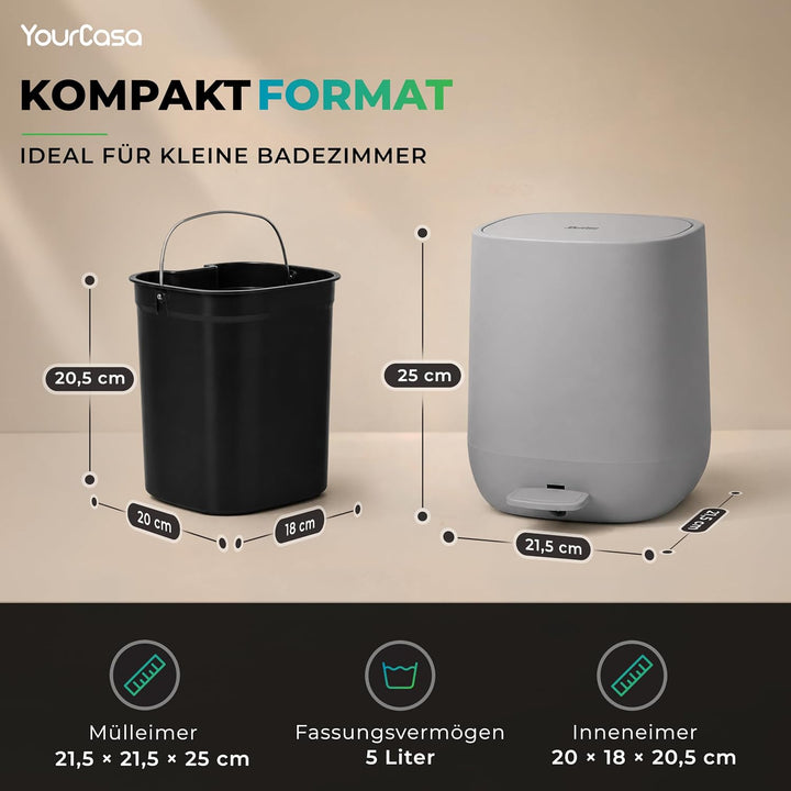 YourCasa® Mülleimer Bad [5L] - Elegantes Design - Badezimmer Mülleimer Klein - Kosmetikeimer Bad Mül