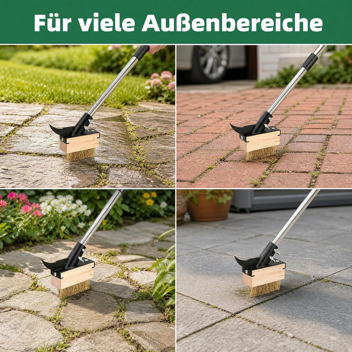 Unkrautbürste mit Langem Stiel, 2 Stück Fugenbürste Unkraut mit Drahtbürste Klingenschaber Unkraut E