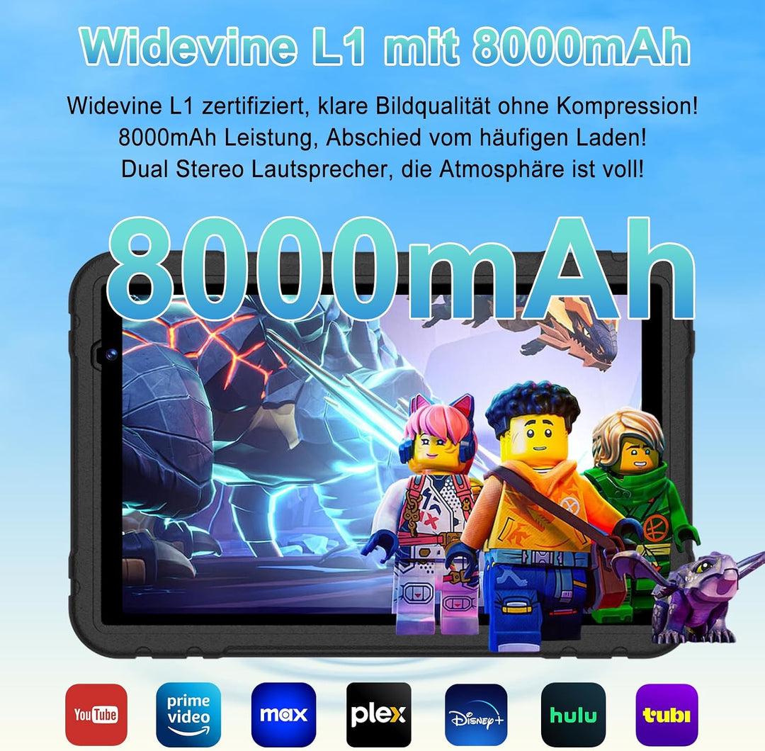 Kids Tablet 10 zoll Android 15, 30 GB RAM + 2TB TF, Gemini AI, 5G WLAN 6, Widevine L1, Parental Cont