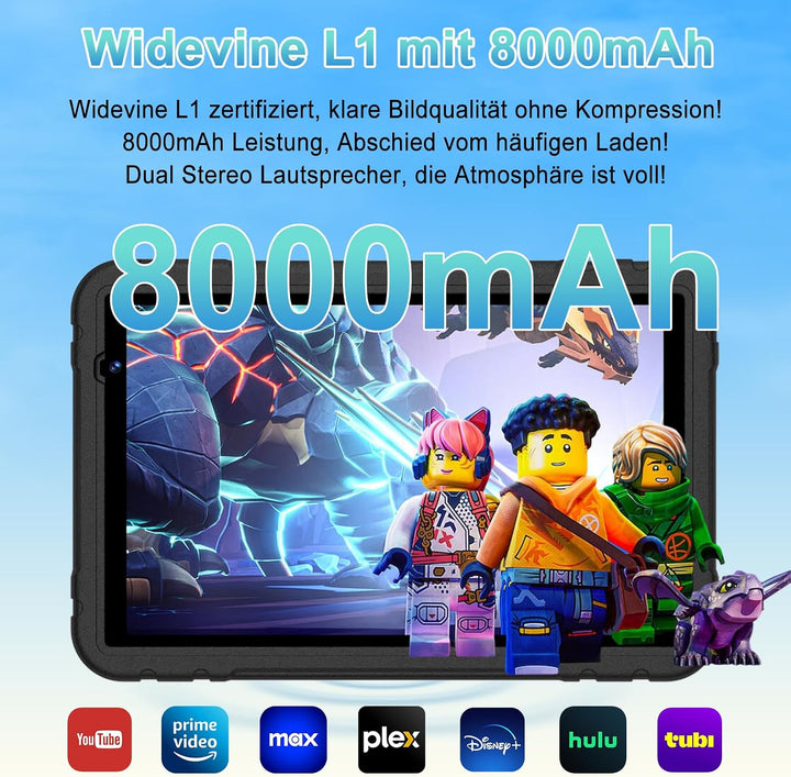 Kids Tablet 10 zoll Android 15, 30 GB RAM + 2TB TF, Gemini AI, 5G WLAN 6, Widevine L1, Parental Cont