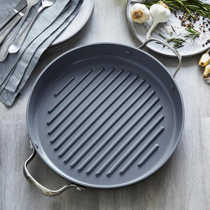 GreenPan Valencia Pro Harteloxierte Gesunde Keramik Antihaft 28 cm Runde Grillpfanne, PFAS-frei, Ind