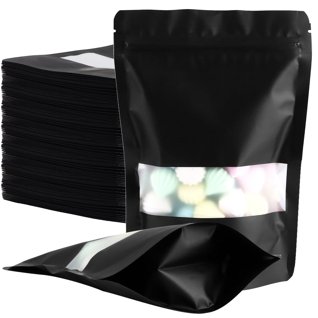 MIVIDE 100 Stück Wiederverschliessbare Mylar Beutel, 14 x 20 cm Standbodenbeutel mit Fenster Alumini