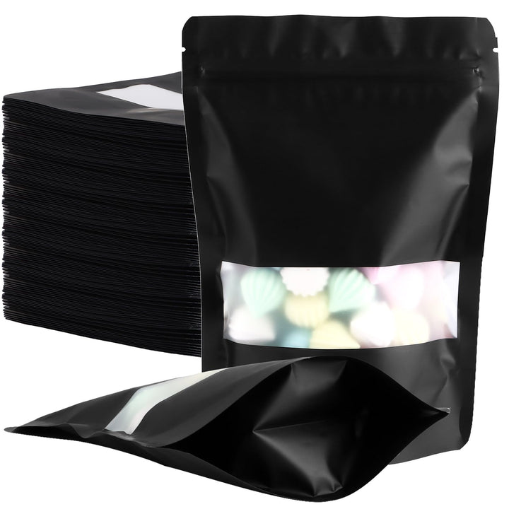 MIVIDE 100 Stück Wiederverschliessbare Mylar Beutel, 14 x 20 cm Standbodenbeutel mit Fenster Alumini