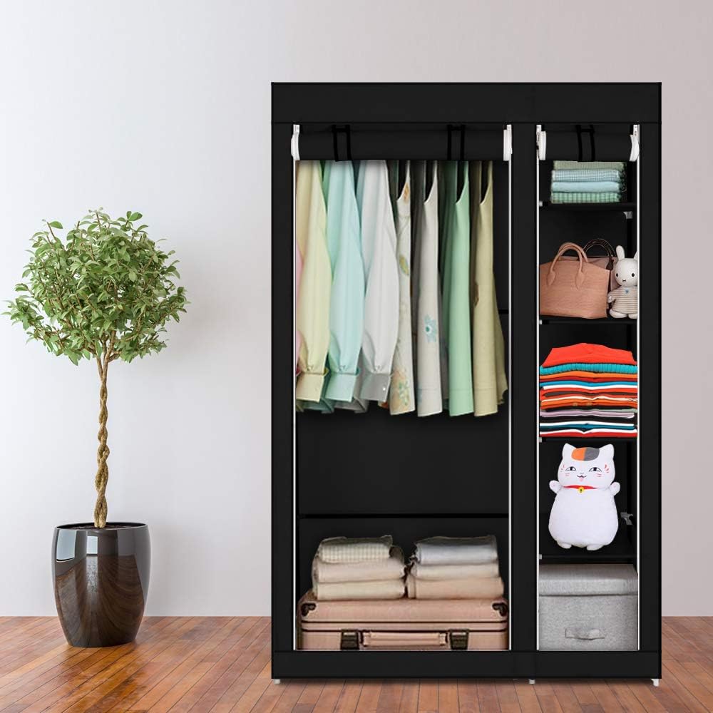 Bonnlo Kleiderschrank, 110 x 45 x 175 cm, Stoffschrank mit Kleiderstange und Ablagen Stabil, Stoffkl
