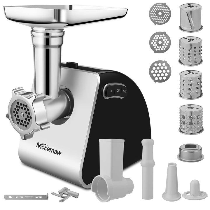 COOCHEER 1500W Elektrischer Fleischwolf, 3-in-1 Edelstahl Fleischmaschine mit 3 Lochscheiben, Wurstf