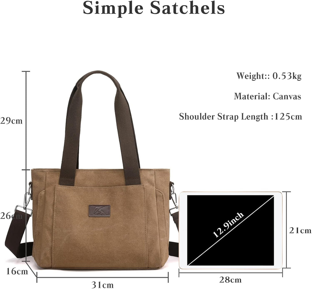 PORRASSO Damen Umhängetasche Segeltuch Handtasche Casual Schultertasche Hobotasche mit Mehreren Tasc