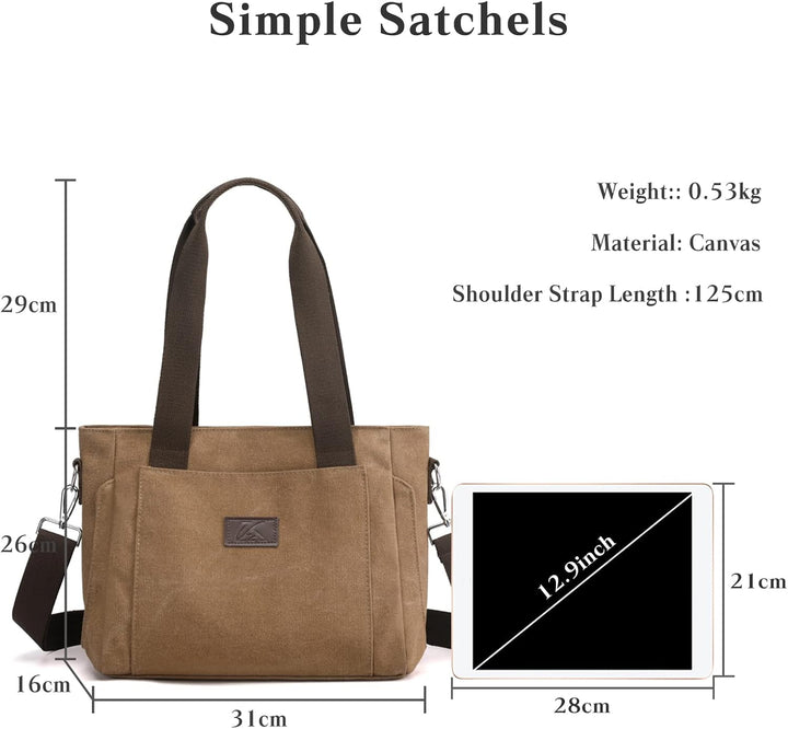 PORRASSO Damen Umhängetasche Segeltuch Handtasche Casual Schultertasche Hobotasche mit Mehreren Tasc