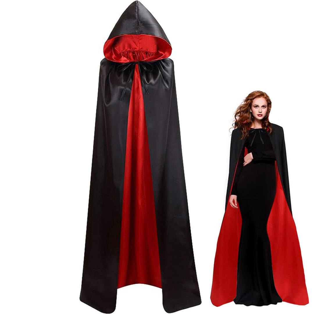 YIMOJOY Halloween Vampir Kostüm Kinder Satin Umhang mit Kapuze 140CM Doppelseitig Vampir Umhang Mädc