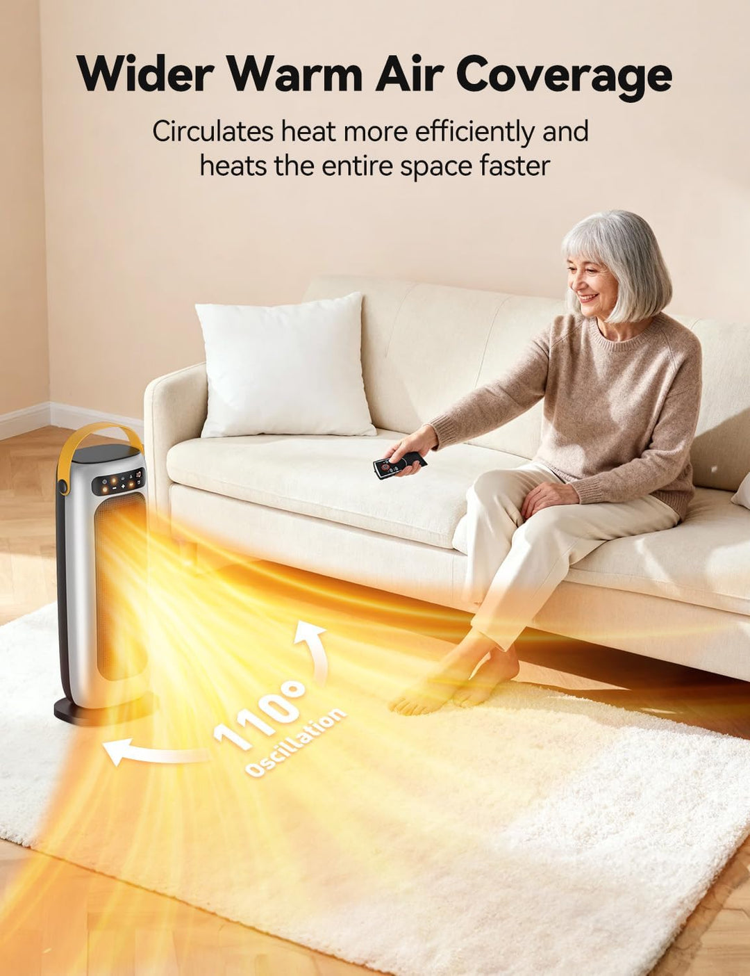 Heizlüfter Energiesparend, 35dB Leise &amp; Kraftvoll 1500W PTC Keramik Heizlüfter mit Fernbedienung, 4