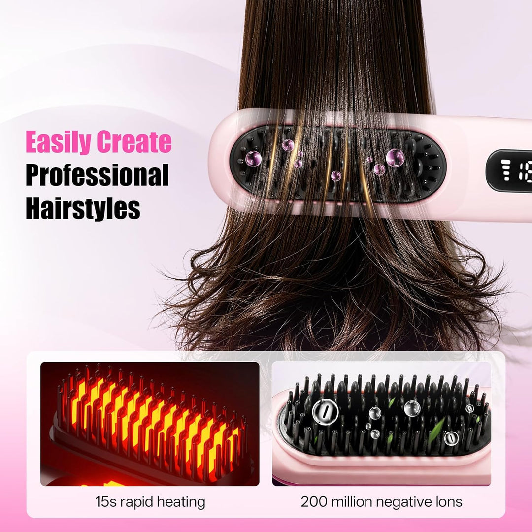Mini Haarbürste Elektrisch, Glättbürste Kabellos, Stylingbürste für Kurze Haare, Elektrische Haarglä