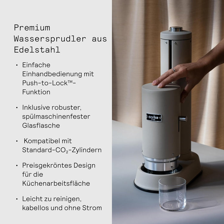 Aarke Carbonator Pro, Wassersprudler mit Glasflasche, Sand Finish, Sand