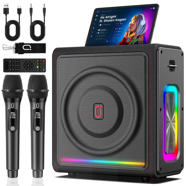 HWWR Karaoke Maschine mit 2 Mikrofone Karaoke Anlage Tragbaren Bluetooth Lautsprecher Box für Erwach