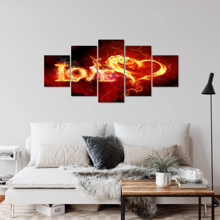 Runa Art Wandbilder Abstrakt Feuer Love 5 Teilig Bild auf Vlies Leinwand Deko Wohnzimmer Schlafzimme