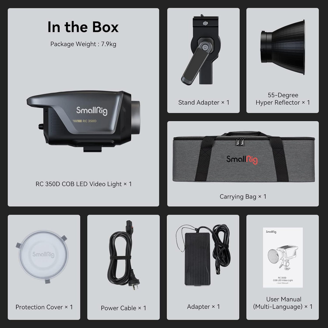 SMALLRIG RC 350D 350W COB LED Video Light, Daylight 149,000 Lux bei 1m CRI 95+ TLCI 96+ 5600K Studio