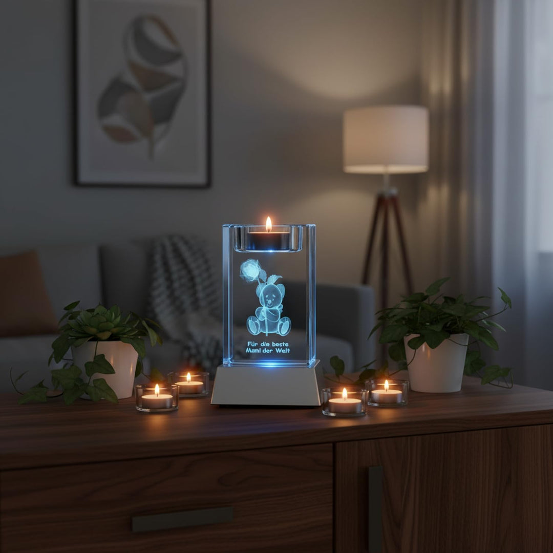 Kaltner Präsente Stimmungslicht - EIN ganz besonderes Geschenk: LED Kerze/Kristall Glasblock / 3D-La