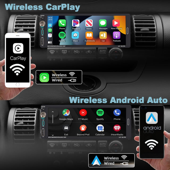 Autoradio 1Din mit Bildschirm (6,9") Kompatibel mit Apple CarPlay [Wireless] Android Auto Bluetooth