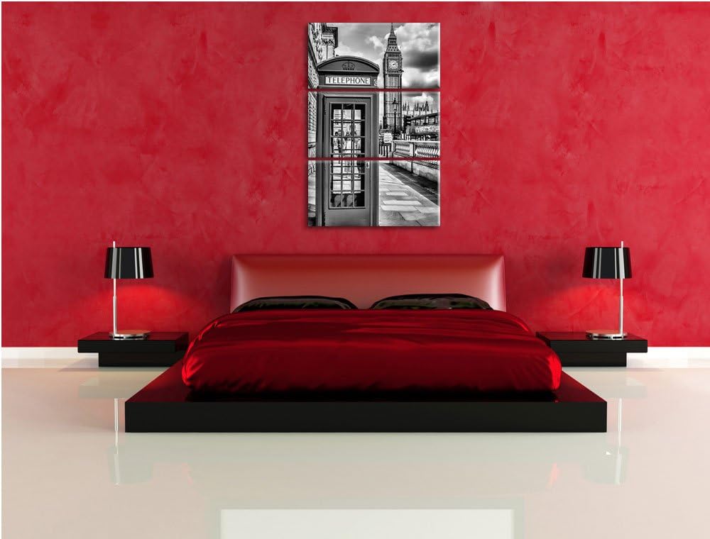 Pixxprint Telefonzelle London als Leinwandbild/Grösse: 3 Teilig (120x80) cm/Wandbild/Kunstdruck/fert