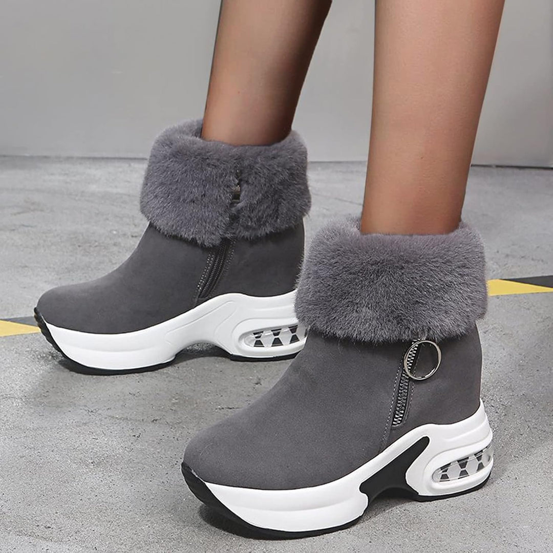 Winterstiefel Damen Stiefel Fraue Stiefeletten mit Absatz Plateau Warm Gefüttert Schnürstiefel Winte