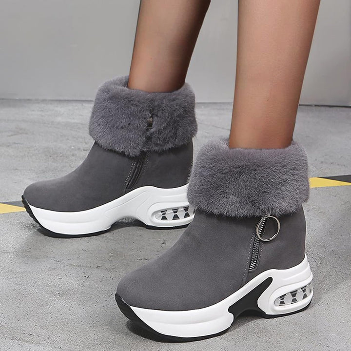 Winterstiefel Damen Stiefel Fraue Stiefeletten mit Absatz Plateau Warm Gefüttert Schnürstiefel Winte