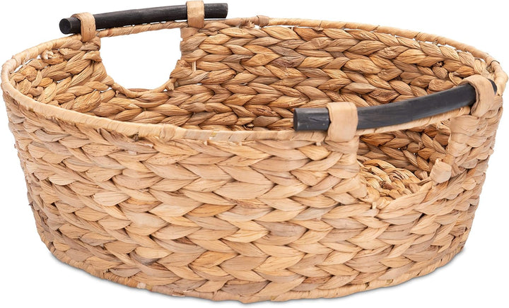 Decorasian 2er Set Korb Aufbewahrung rund geflochten aus Seegras mit Holzgriffen - Wasserhyazinthe 4