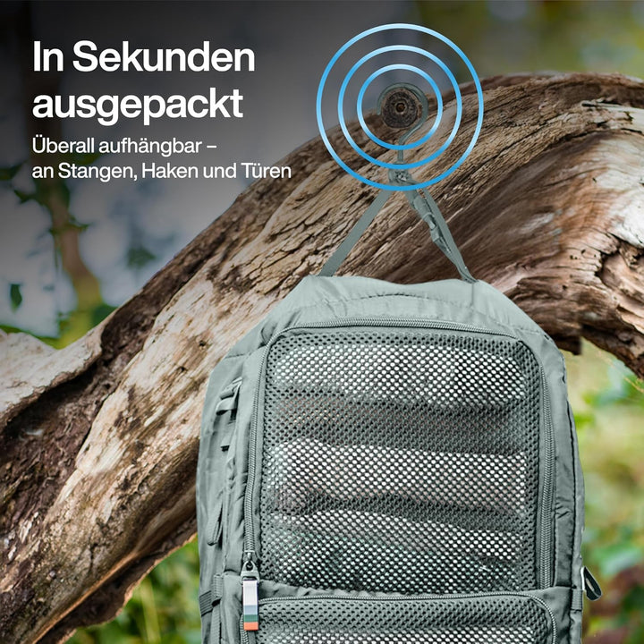 TRAVEL DUDE Hängeorganizer mit Kompression aus recycelten Plastikflaschen | Tragbare Reiseregale für