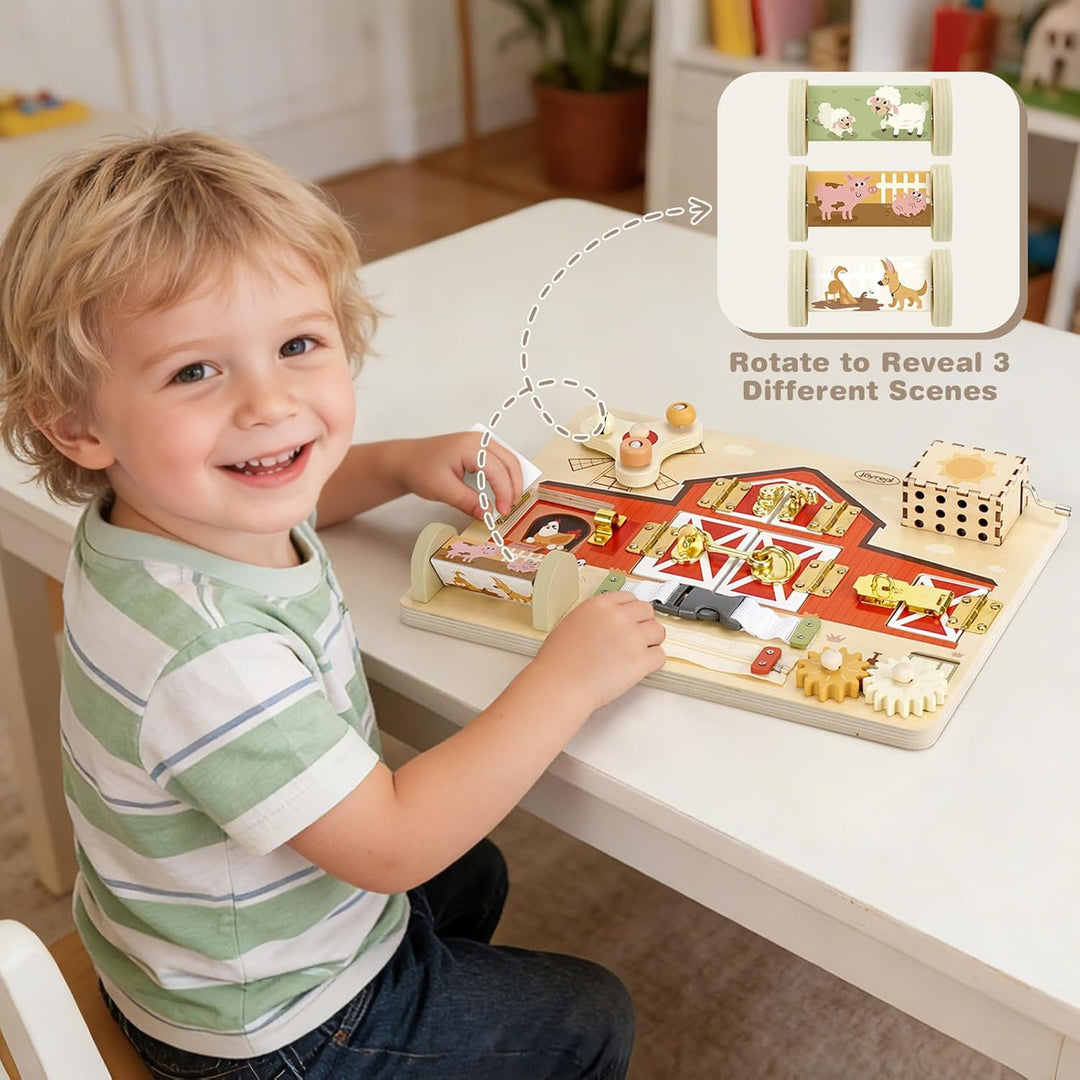 Joyreal Montessori Busy Board - Bauernhof Thema Motorikbrett Activity Board Motorikboard Montessori