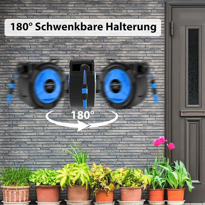 Himimi Ausziehbare Wand-Schlauchtrommel 30 m + 2 m 1/2 Zoll, automatischer Gartenschlauch mit langsa