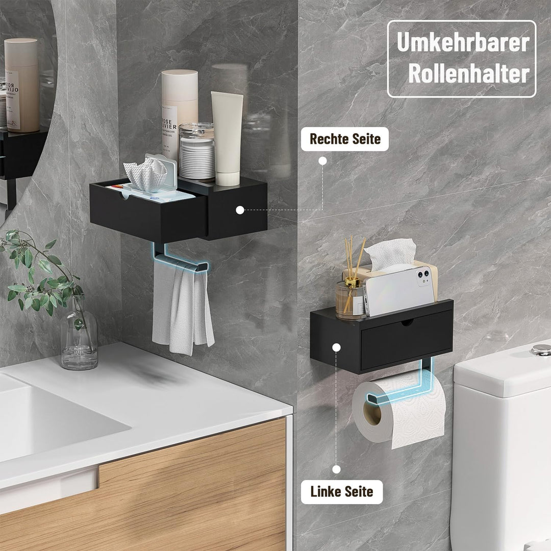 Toilettenpapierhalter Ohne Bohren, Klopapierhalter mit Feuchttücherbox Klorollenhalter mit Ablage Ba