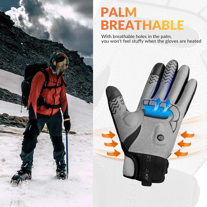 ROCKBROS Beheizte Handschuhe Winter Beheizbare Fahrradhandschuhe Touchscreen Warme Winddichte Heizha