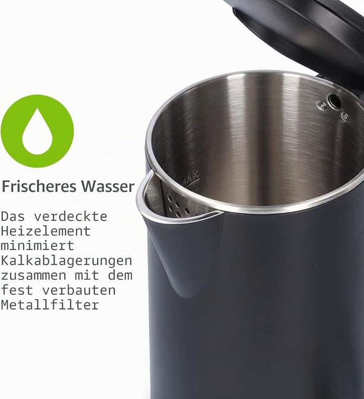 Wasserkocher - 1.5 l - Plastik - Schwarz - Um 360 Grad drehbar - Verdecktes Heizelement - Strix Cont
