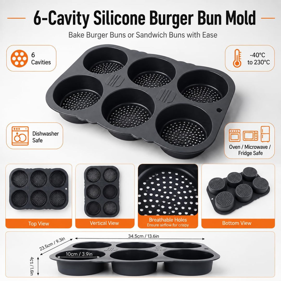 Burger Buns Backform Silikon Rund,Bun Formen,6 Hohlräume Easy Release Backformen faltbar wiederverwe