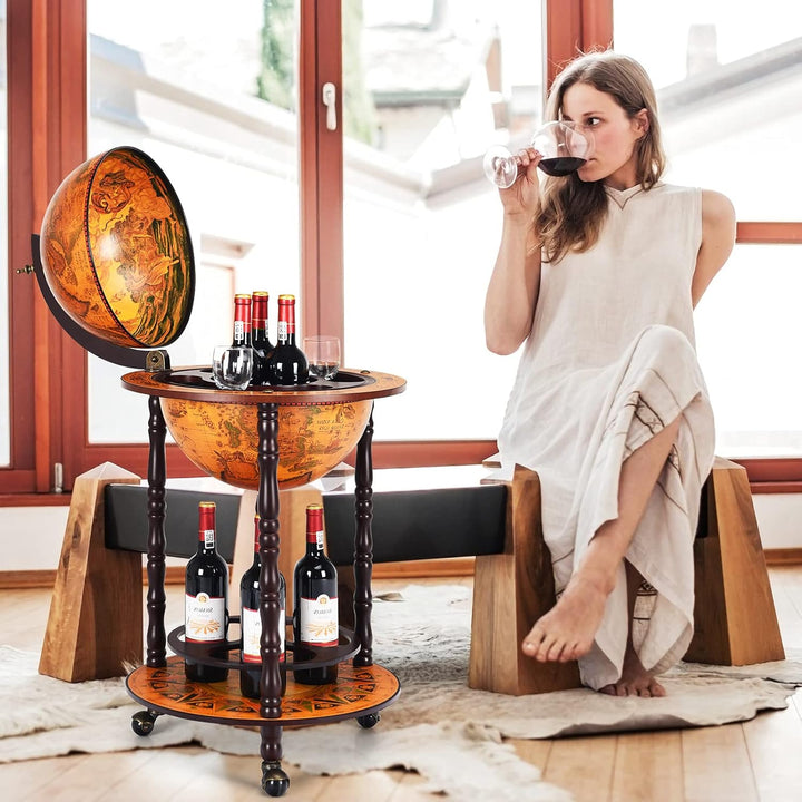COSTWAY Globusbar Weltkugel, Barwagen Retro, Globus Bar auf Rollen, 2 Ebenen Hausbar, Servierwagen H