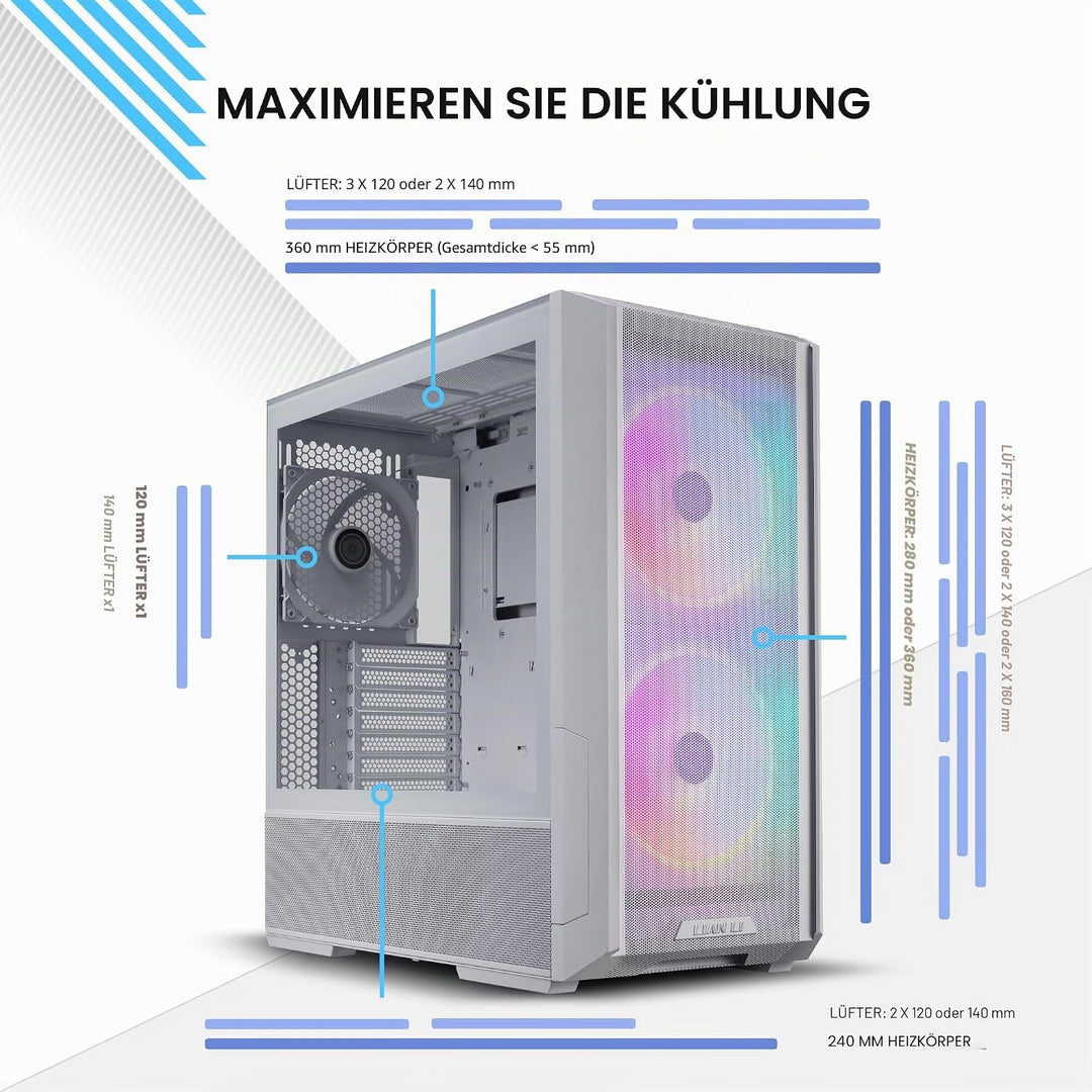 Lian Li LANCOOL 216 RGB, E-ATX-Gehäuse, Midi-Tower - weiss 216 White RGB, 216 White RGB