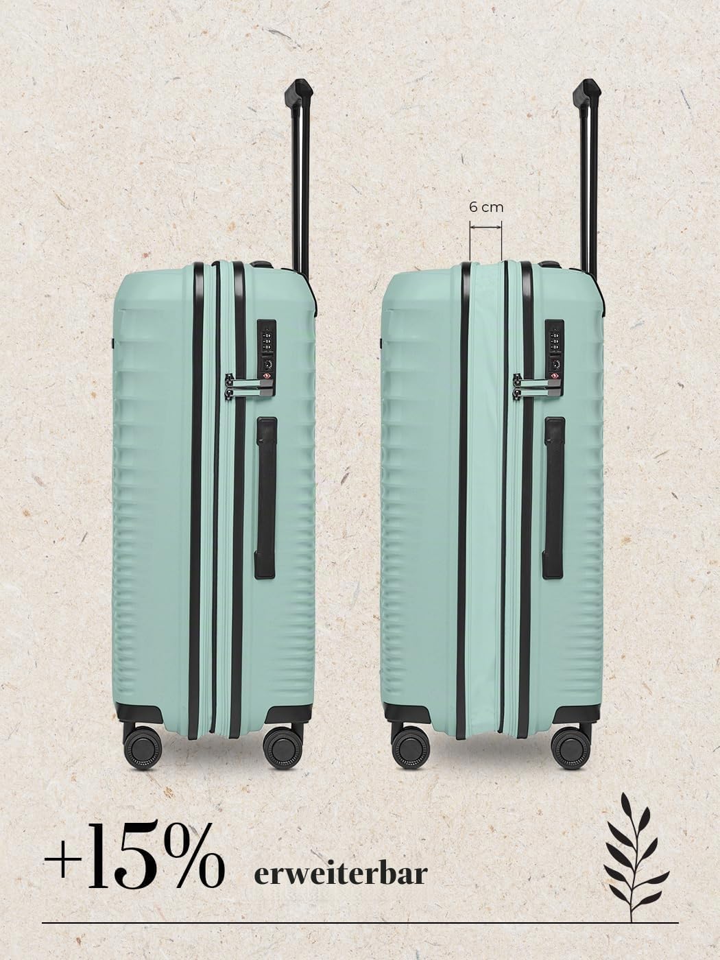 Eco Edition Mittelgrosser Hartschalen Koffer nachhaltig | Trolley 44 x 26 x 67 cm mit Dehnfalte von