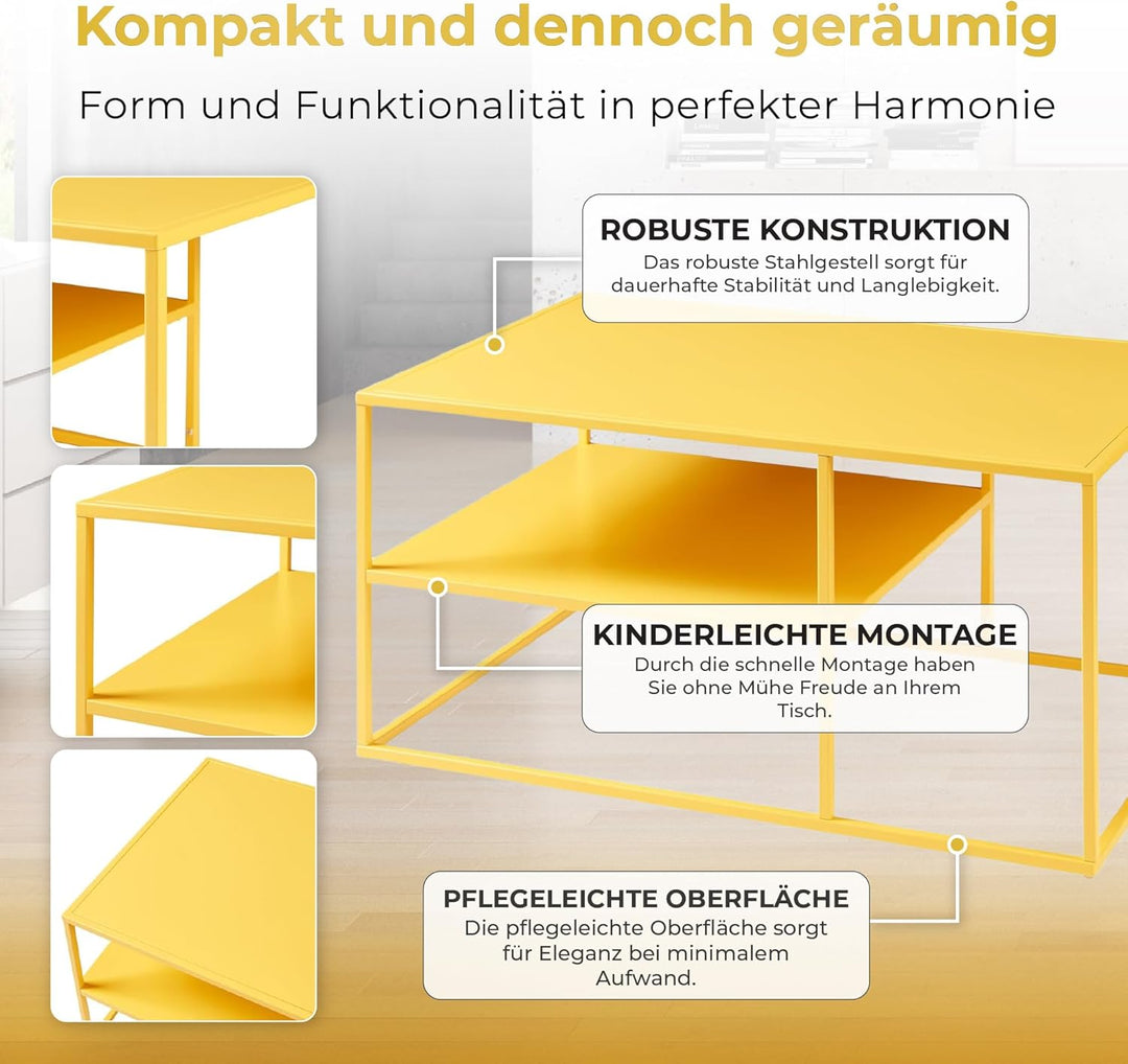 [en.casa] Couchtisch Solund Beistelltisch Metall Wohnzimmertisch mit Stauraum Sofatisch rechteckig K