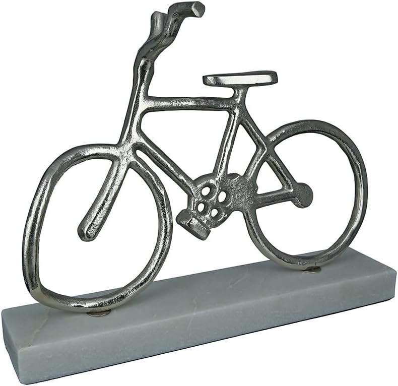 GILDE Deko Objekt Skulptur - Fahrrad aus Aluminium auf Marmor Sockel - Breite 35 cm Höhe 28 cm