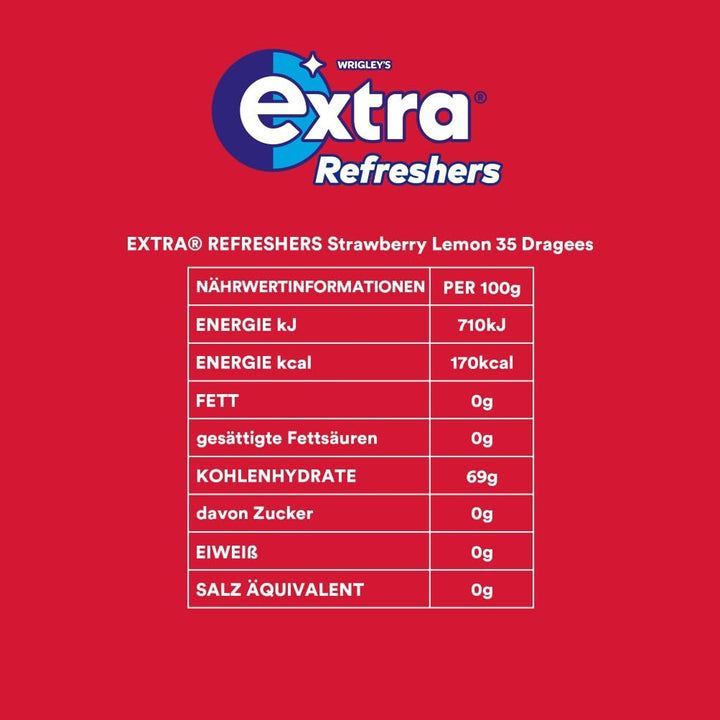 EXTRA® REFRESHERS Dose Strawberry Lemon, erfrischendes Geschmackserlebnis, 6x35 Stück, Strawberry Le
