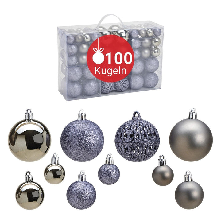 WOMA Weihnachtskugeln Set in Grau I 100 Christbaum-Kugeln I kleine & grosse Weihnachtskugeln Kunstst