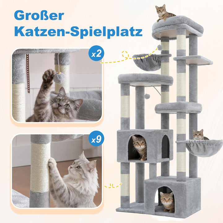 Hey-brother Katzenbaum, 171 cm hoher Stabiler Kratzbaum für grosse Katzen, mit 3 Plattformen, 2 Gros